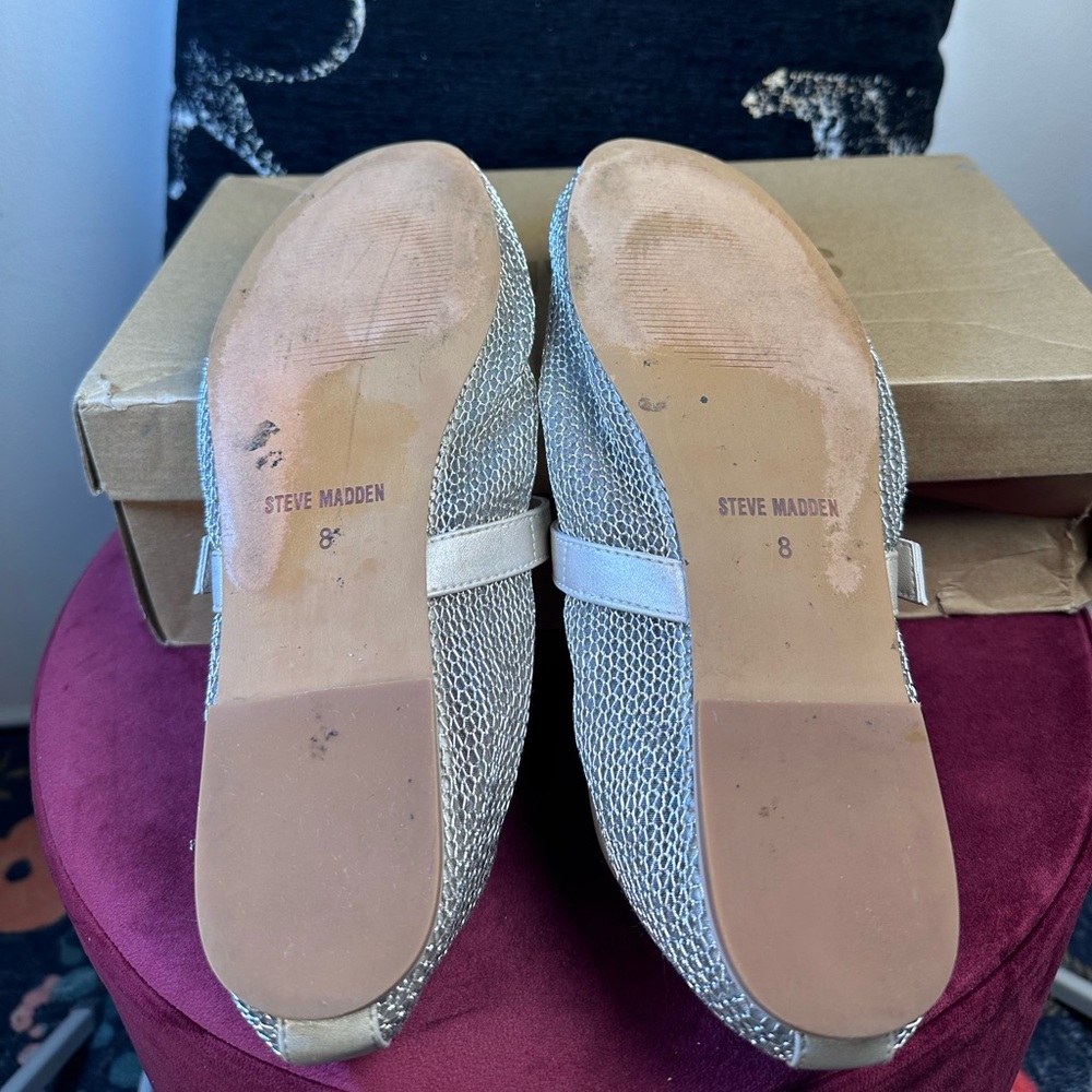 Steve Madden Dreaming Flats in Light Gold Mesh sheer ballet loafer shiny - Picture 7 of 9